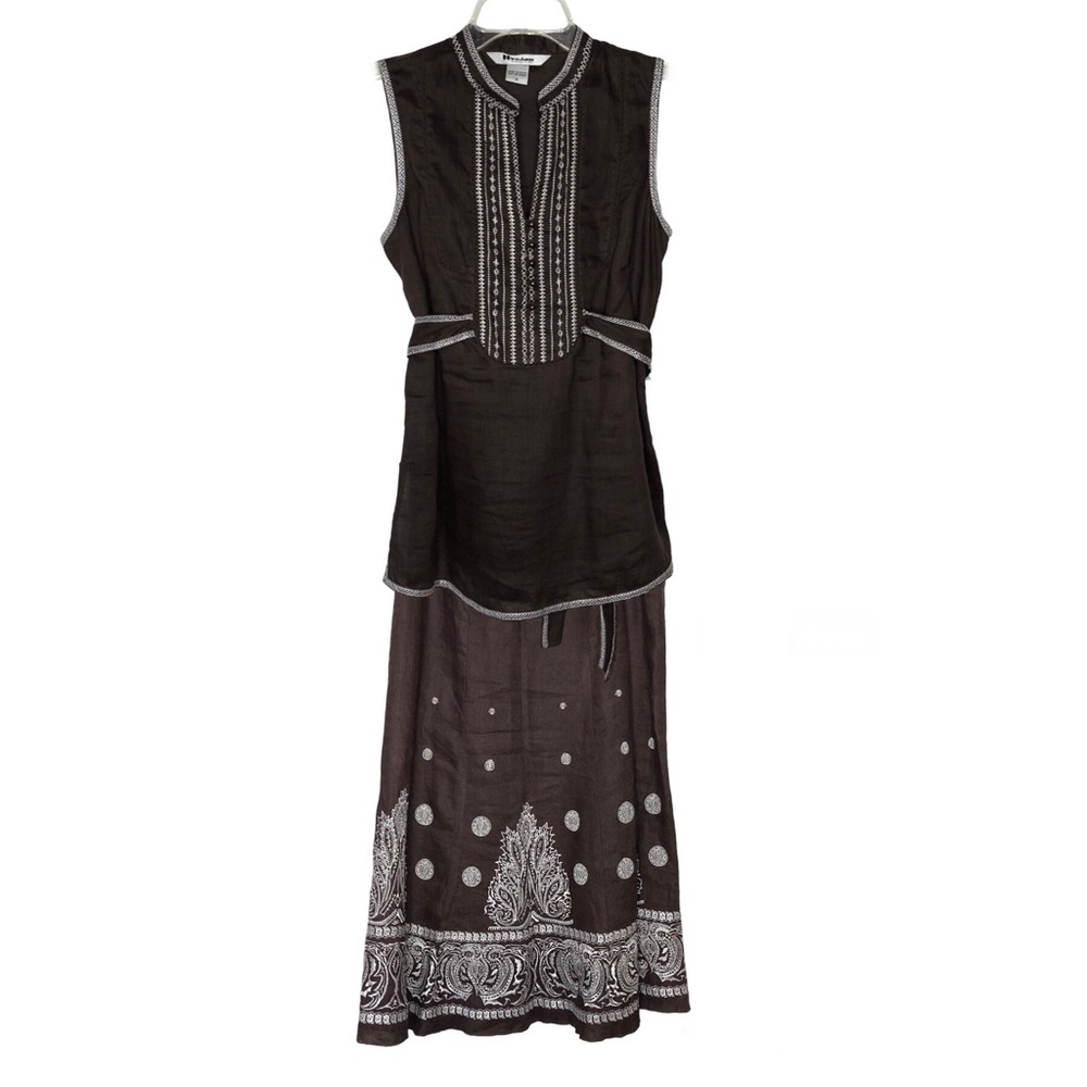 Nygard Collection Brown White Embroider Floral Tank Top and Skirt Set 8 12 Fall